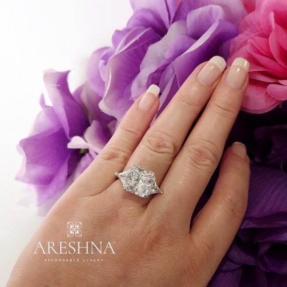 10ct Lab Created Diamond Princess Cut Engagement Ring Wedding Ring - Picture 13 of 16